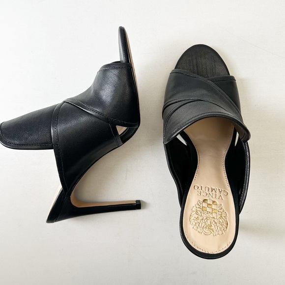 Vince Camuto Kazzia Black Leather Heeled Mules Open Toe Stilleto Size 8 UNWORN - Picture 13 of 16